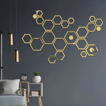 24pcs Hollow 3D Hexagonal Mirror Wall Sticker DIY Honeycomb Decoration Self Adhesive Paper Waterproof Home Living Room Bedroom